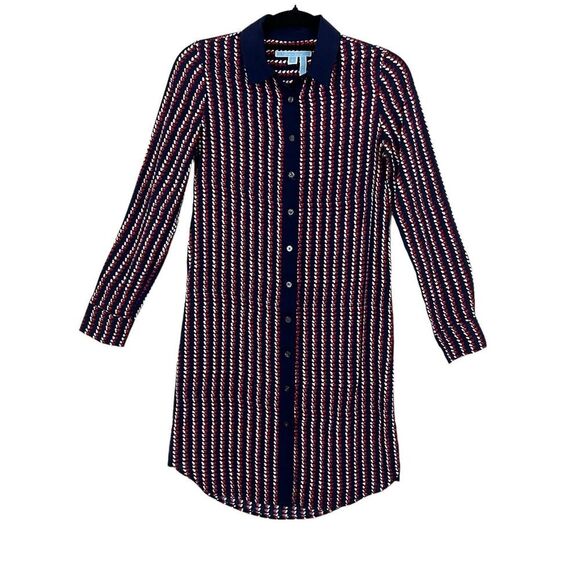Draper James Heart Field Printed Shirt Dress Navy Red White Size 0 No Belt - Picture 2 of 6